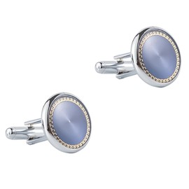 Men's Cufflink Set, Electroplated Silver with Blue Patterned Cufflinks, Comes with a Gift box, Can be Used as Accessories and Gifts.
