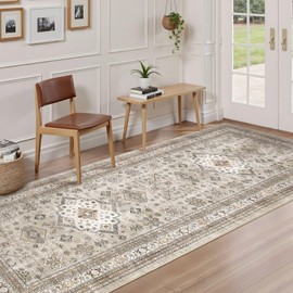 Vintage Hallway Runner Rug 3x14: Large Soft Washable Entryway for Kitchen Laundry Room Non-Slip Backing Runner for Entrance Living Room Bedroom Bathroom - Beige