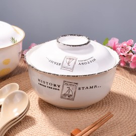 Swlthwen Ceramic Ramen Bowl with Lid Soup Bowls with Lid for Soup and Noodles Microwave Ceramic Soup Bowl Instant Noodle Bowl Cereal Bowl with Lid (YF)