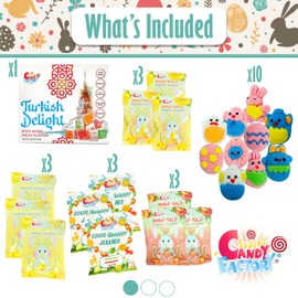 Easter Snack Box (112 Count) Filled with Candy, Snacks, Treats and Plush Easter Bunny, Great Package for Family, Friends, Kids, Boys and Girls