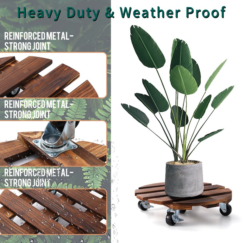 ZXZYHFTY Round Original Wooden Plant Stand with Wheels, 2 Packs