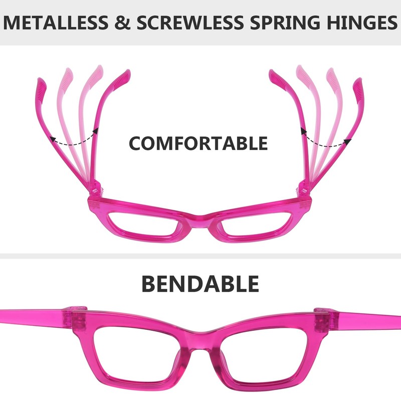 Eyekepper Reading Glasses Metalless Screwless Spring Hinges Cat-Eye 6 Pack