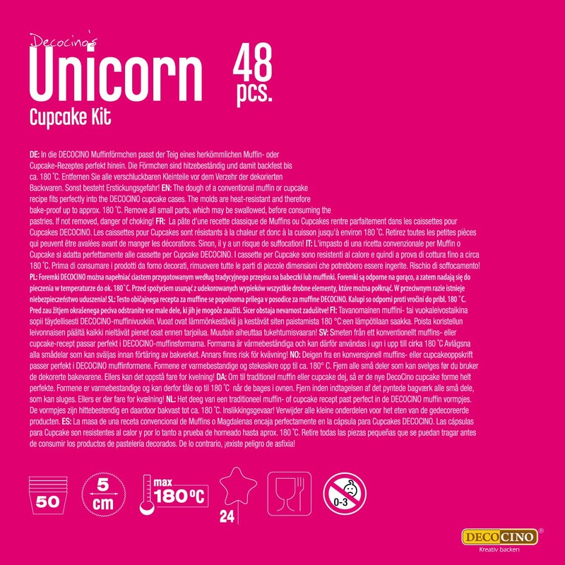 DECOCINO Unicorn Muffin Set 48 Pieces - 24 Cupcake Cases