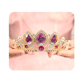 Yheahin Glitter Crystal Tiara for Women Bridal Wedding Teardrop Rhinestone Queen Crown Headpieces Jewelry for Costume Birthday Party (Gold and colorful)