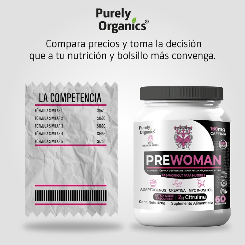 Prewoman Óxido Nítrico Para Mujeres, Purely Organics 60 Servicios