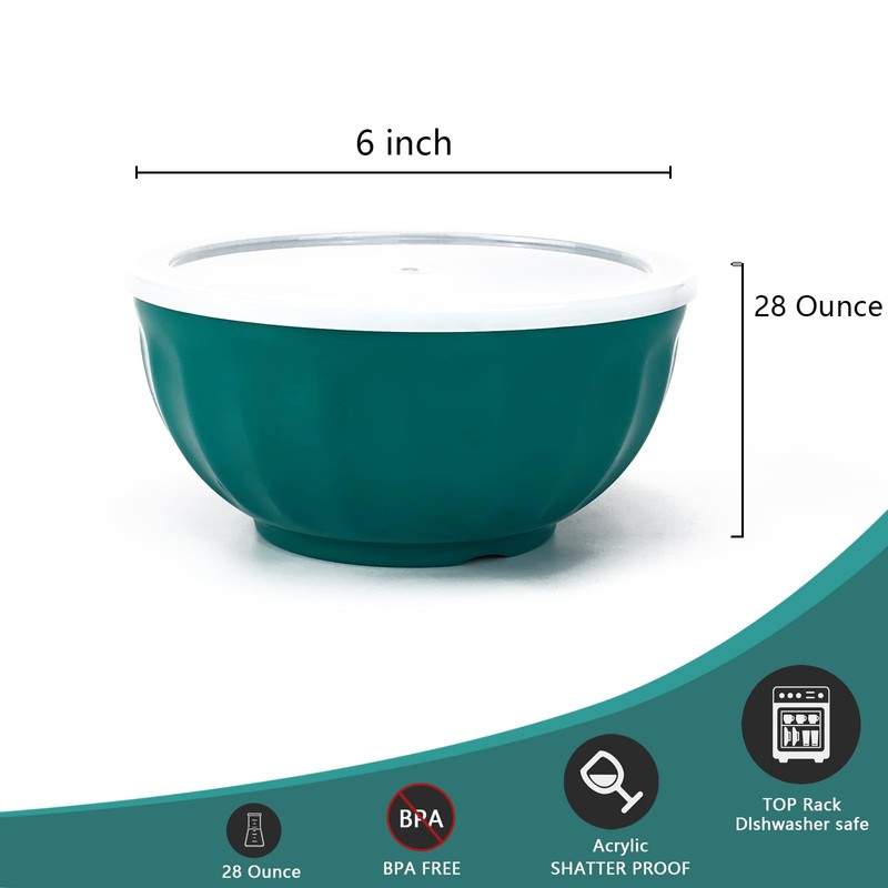 Yalin Melamine Bowls Set, 6 Inch 100% Melamine Cereal/Soup/Salad Bowls,