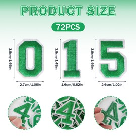 FR 72 Pcs Iron on Letters and Numbers Patches, Varsity Alphabet Embroidered Patch A-Z, Numbers 0-9 Applique for Clothes, Dress, Hat, Jeans, DIY Accessories (Green)