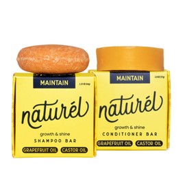 Naturel Maintain Shampoo and Conditioner Bar Set with Grapefruit Oil and Castor Oil for Hair Growth and Shine, Vegan and Cruelty Free, Zero Waste, Made in USA