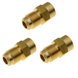 HongBoW Hardware 3 Pcs Brass SAE Flare Tube Fitting, Coupling Connector Adapter, 5/16" Flare x 1/4" NPT Female Pipe (NPT Thread Diameter: 0.44")