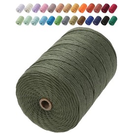 Aelfon Macrame Cord 3mm x 328yards Natural Cotton Cord Colored Macrame Rope Macrame Supplies Macrame Cotton Rope Soft Craft Rope Macrame Yarn for Plant Hanger Wall Hanger Dreamcatcher(Olive Green)