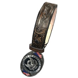 United States of America Buckle and American Eagle Design Handmade Mens Leather Belt 1.5" Wide Cocoa (36)