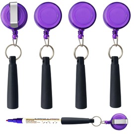 XILAOTOU Duty Retractable Pull Pen Holder -Thick Nylon Cable- Ideal for Markers & Carpenter Pencils, Self Retracting Reel & Tight Metal Belt Clip,4 Pack Transparent Purple