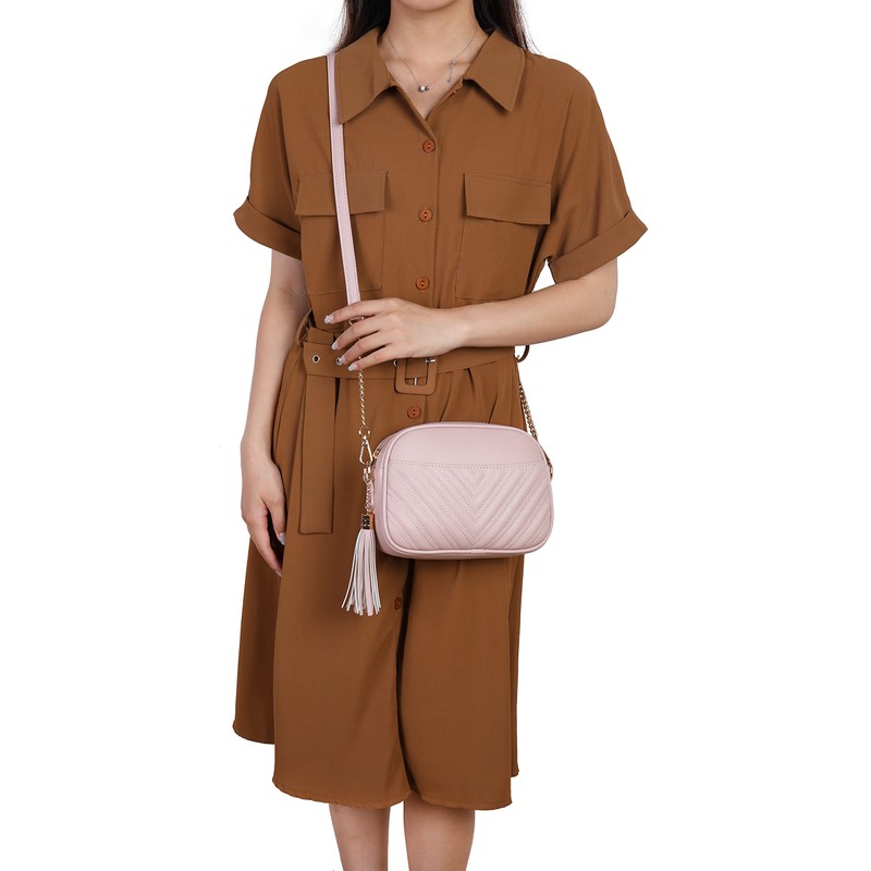 lola mae Quilted Crossbody Bag, Trendy Design Shoulder Purse, Blush