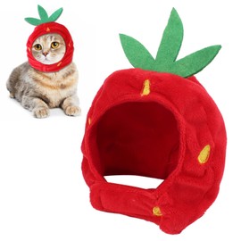 Restokki Pet Costume Hat, Cute Cat Hat, Strawberry Pet Hat, Strawberry Cat Hat Adjustable Comfortable Pet Costume Decoration Headgear