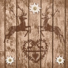20 Napkins Deer and Edelweiss on Wood | Bavarian | Bavarian | Table Decoration 33 x 33 cm