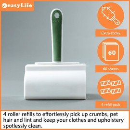Easylife Hand Roller Refills (Pack of 4) Clothes Roller Sticky Refill, Mini Lint Roller Refill, Sticky Roller for Clothes and Upholstery, Pet Hair Remover - Fully Guaranteed