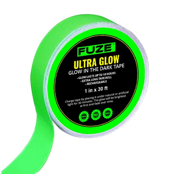 Glow in The Dark Tape — 30 Ft x 1 Inch — Bright, Rechargeable, & Long-Lasting Fluorescent Tape — Luminous Tape for Outdoor Sports, Night Decorations, and Home Marking by Lockport