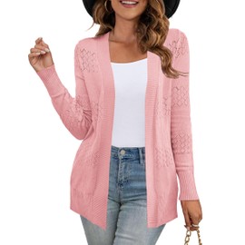 U.Vomade Casual Lightweight Long Sleeve Open Front Hollow Out Peach Cardigan for Women L