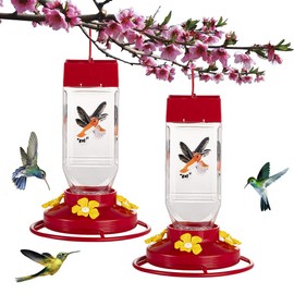 Hummingbird Feeders for Outdoors,20 Ounce Hummingbird Feeders Plastic with Ant Moat - Red （2 Pack）
