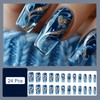 24Pcs Blue Press on Nails Medium Square Fake Nails with