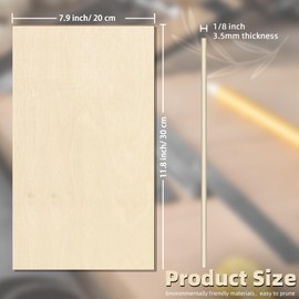 YANYE 20Pcs Birch Plywood, 1/8" Plywood Sheets Birch Plywood Wood for Crafts, 12"x 8" Thin Wood 3.5mm Plywood for Laser Cutting and Engraving, CNC Cutting, Painting