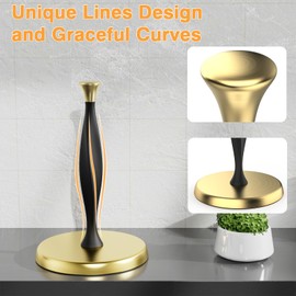 Paroto Paper Towel Holder Countertop, Tear Paper Towel Holder Stand for Standard & Jumbo Rolls, Stainless Steel Paper Towel Holder with Anti-Slip Weighted Base for Kitchen Bathroom（Gold）