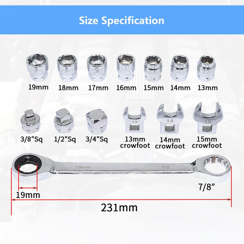 Yuesstloo 15pcs Universal Ratcheting Serpentine Belt Tool Set, Serpentine Belt