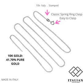 Italian Fashions 14K or 10K REAL Solid Yellow or White or Rose/Pink Gold 0.5 MM,0.6MM,0.7MM,0.8MM,0.9MM,1.1MM,1.2MM Italian Diamond Cut Box Link Chain Necklace gold necklaces for women MADE IN ITALY,