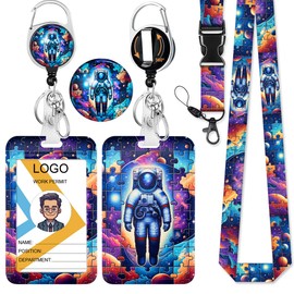 Funny Astronaut ID Badge Holder with Lanyard,Retractable Badge Reel,Key Card Holder,Breakaway Neck Lanyard Strap with Heavy Duty Badge Reel for Nurse Teachers Students Office Staff