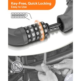 Sportneer Bicycle Lock Combination Lock with Numbers and High Security Level Chain Locks Bicycle 5-Digit Resettable Wheel Barrier with Chain Made of Hardened Steel 6 mm x 100/110/120 cm