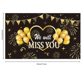FINGERINSPIRE 180 x 110 cm Wir Werden Dich Vermissen Banner with Hanging Rope Black & Gold for Going Away Party Accessories Background Rectangle Polyester Hanging Banner Sign for Outdoor & Indoor