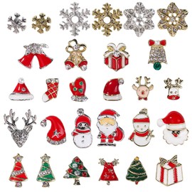 3D Christmas Nail Art Charms, 28 Pcs Metal Nail Studs Snowflake Santa Elk Snowman Christmas Nail Rhinestones and Gems Nail Jewelry for Nail Art Decorations DIY Crafts (Multi-Colored A)