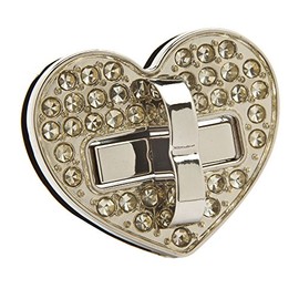 Heart Shape Diamante Rhinestone Metal Purse Bag Twist Turn Lock 2 Colors (Silver)