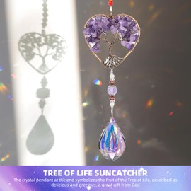 BENIFILE Crystal Tree of Life Suncatcher - 7 Chakra Window Hanging for Home/Garden/Car, Handmade Heart Decor with Prisms (Wedding, Spiritual Ornament)