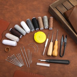 Ruasol 34 PCS Sewing Kit Leather Stitching Kit with AWL Seam Thread, Sewing Machine and Leather Stitching for Beginners