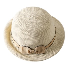 JNGUOSICN Women Summer Sun Hat Vintage Ladies Bucket Hat Bowknot Fashion Roll Brim Knit Bowler Hat Beach Cap with Adjustable Sun Protection for Travel Beige