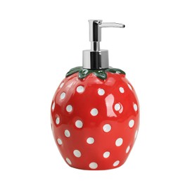 Bicuzat Large Capacity Ceramic Red Strawberry Shaped Soap Dispenser with Plastic Pump, Liquid Body Lotion Soap Bottle, Hand Soap Dispenser for Bathroom Kitchen Countertop