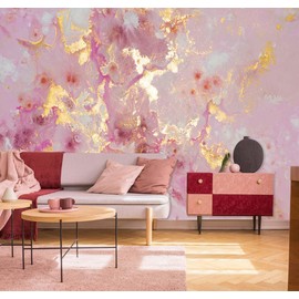 Jdayda Pink Marble Wallpaper Mural Abstract Gold Gilt Large Art Wall Mural for Bedroom Livingroom(Not Self-Adhesive)