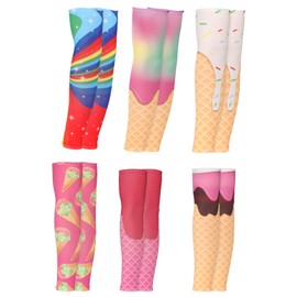 BOXOB 6 Pairs Colorful Ice Cream Cone Arm Sleeves, UV Sun Protection Cooling Compression Sleeves for Youth Kids Men & Women Sports Gear Stuff Accessories for Baseball Basketball Football
