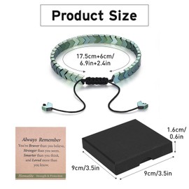 Hematite Bracelets with Inspirational Card Arrow Bracelet for Men Protection Strength Bracelet for Boyfriend Dad Adjustable Hematite Healing Bracelets for Men Gifts You Are Braver Stronger Smarter