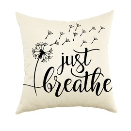 Ogiselestyle Farmhouse Pillow Covers with Just Breath Quote 18" x 18" Farmhouse Rustic Cushion Covers with Saying Housewarming Gifts Family Room Décor