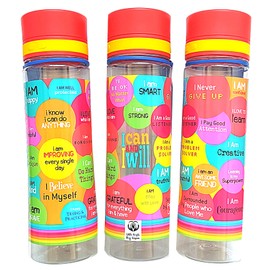 Water Drink Bottle Kids Childrens BPA Free Sports Best School Reusable Motivational Affirmations Leakproof Shatterproof 600ml Carry Loop Slim Tritan Plastic Boys Girls