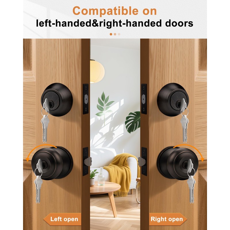 Probrico 4Pack Oil Rubbed Bronze Door Knob and Single Cylinder