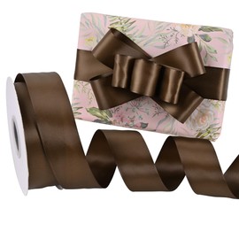 Rilisili Brown Satin Ribbon 1-1/2 Inch 50 Yards Double Faced Polyester Satin Ribbons for Gift Wrapping DIY Crafts Weddings Invitations Flower Bouquet Bow Making Home Decor Sewing