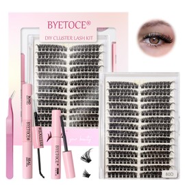 80D Wispy Lash Clusters Natural Lash Extensions Kit 224 PCS Individual Lashes Clusters Kit 14 Pairs D Curl Left & Right Eyelash Cluster Kit with Glue Tweezers Brushes, Lashes DIY at Home