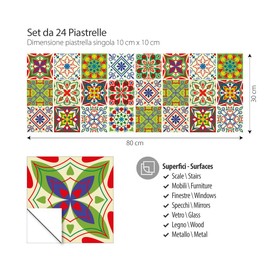 RE-COVERTILES - Tile Stickers Bathroom and Kitchen 24 Pieces 10 x 10 cm - PS00195 PVC Wall Decoration Waterproof Tiles Mosaic Style Azulejos Cement Tiles