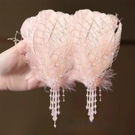 TELAIN 2-teiliges Federhaarclip-Set Künstliche Schwan-Haarschmuck in Gold Ballettstil Haarklammern für Hochzeit und Party