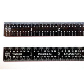 PEC Tools 12 Inch 5R Flexible Black Chrome, High Contrast Machinist Ruler with Markings 1/10 Inch, 1/100 Inch, 1/32 Inch and 1/64 Inch (Оne Расk)