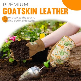 HANDLANDY Gardening Gloves for Women, Ladies Breathable Leather Garden Glove for Yard Maintenance Work Construction Tool Handling, Best Gift for Gardeners (Medium)