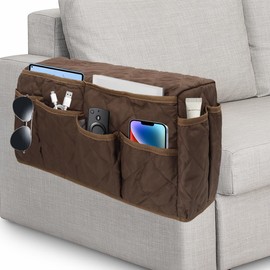 HADEEONG Remote Control Holder, Non Slip Bedside Armchair Caddy, Recliner Arm Caddy Armrest Organizer with 14 Pockets for Cell Phone TV Remote Control Magazines